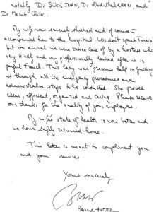Yabancı Hastalardan Teşekkür Mektubu