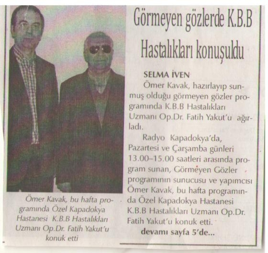 Hastanemiz Başhekimi Op.Dr.Fatih YAKUT Görmeyen Gözler programına katılıp KBB Hastalıkları ile ilgili konuştu