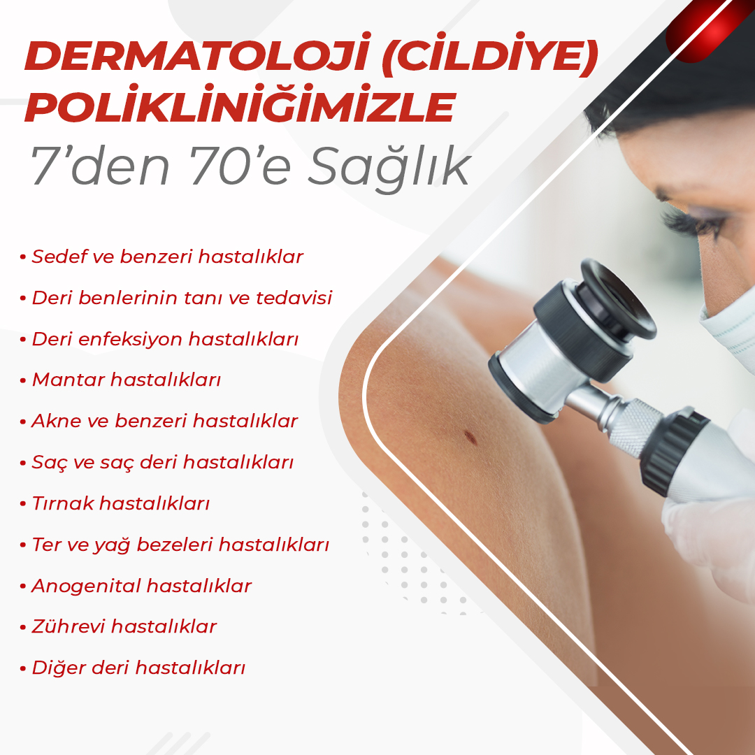 Kliniklerimizde ister erişkin, ister çocuk tüm deri hastalıklarının tanı ve tedavisi başarı ile uygulanmaktadır.