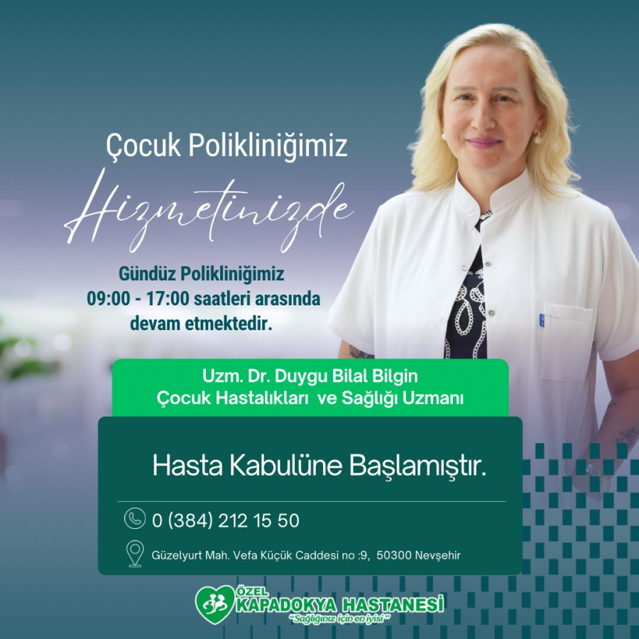 ÇOCUK SAĞLIGI VE HASTALIKLARI UZMANI UZM.DR.DUYGU BİLAL BİLGİN HASTA KABULÜNE BAŞLAMISTIR.